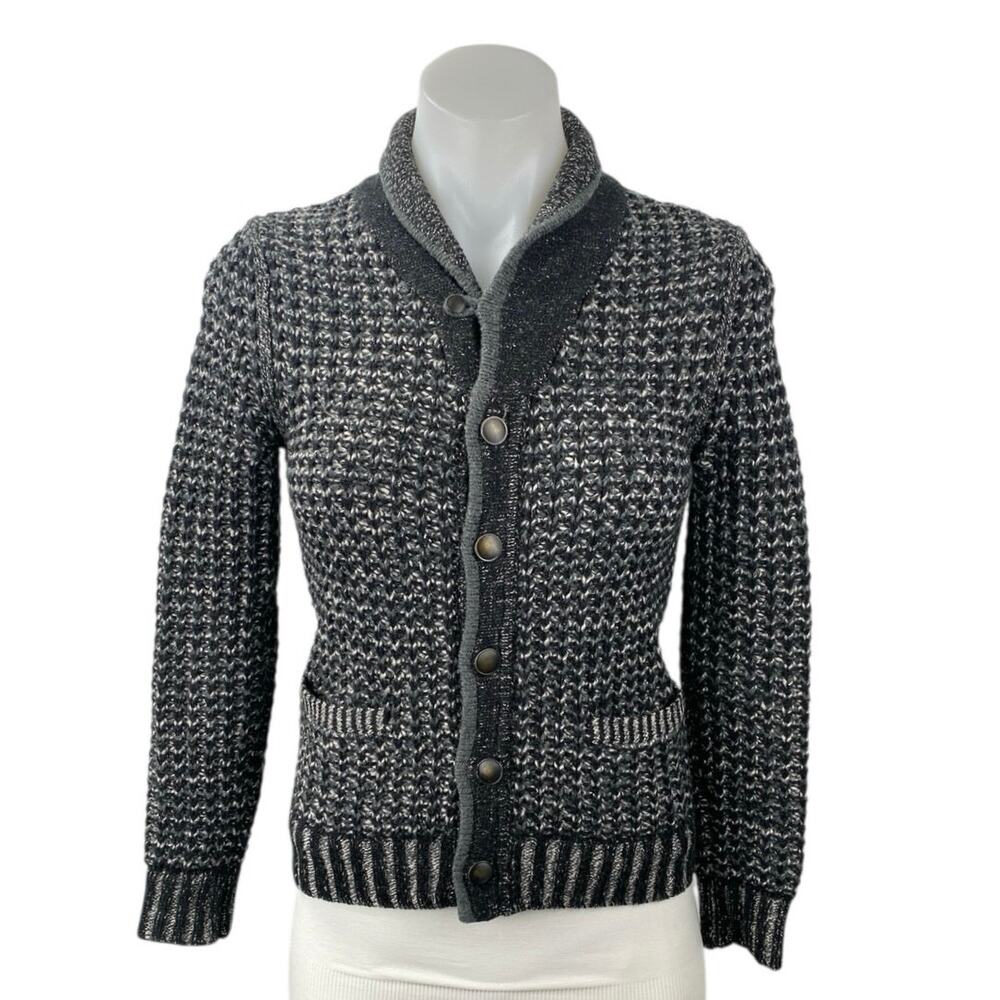 Rag & Bone Neiman Marcus Gray Black Wool Button Long Sleeve Cardigan Sweater M
